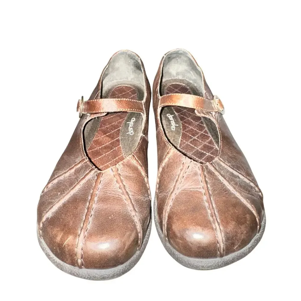 Dansko Giselle Mary Jane Flats Women's Size 10.5 Brown Leather Buckle Shoes